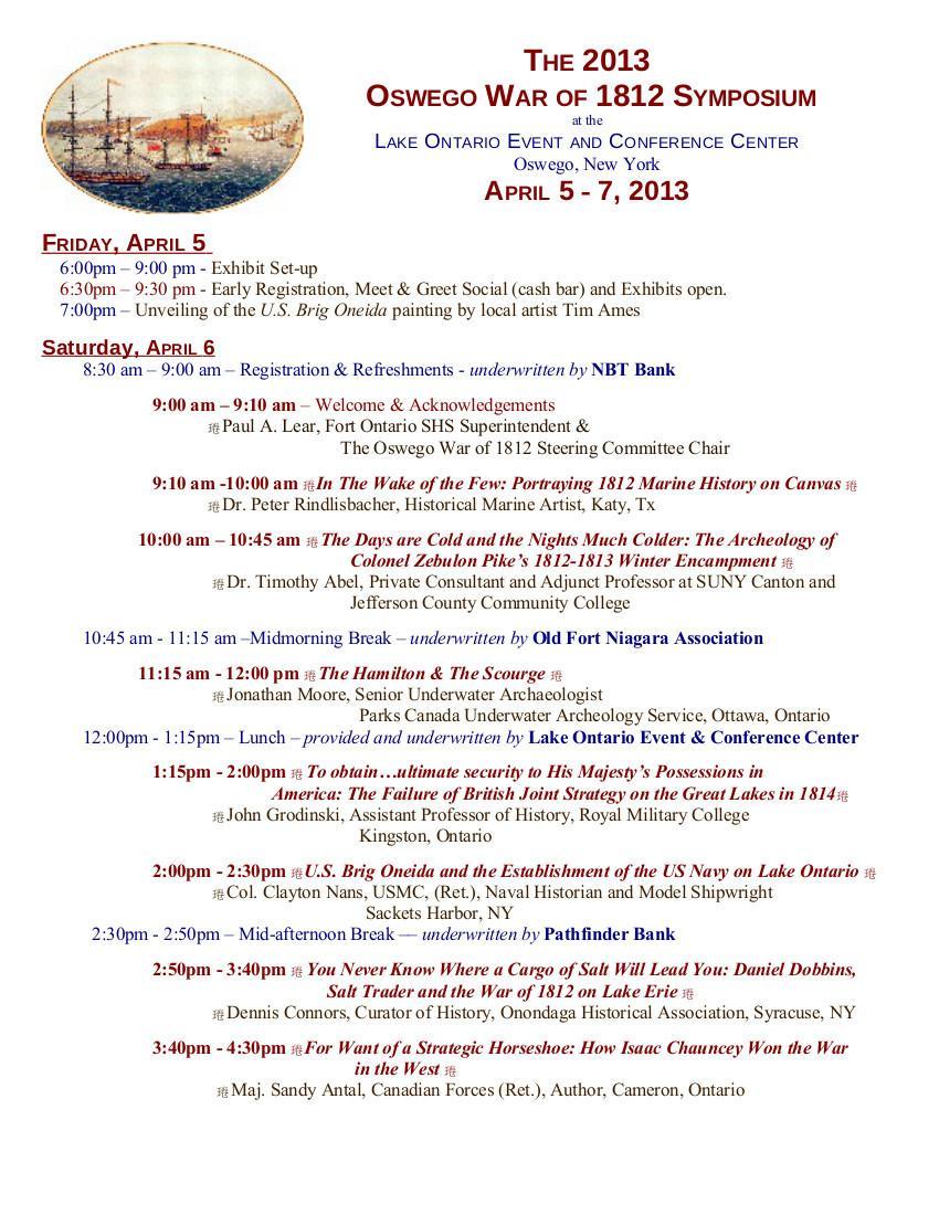 2013 Symposium Itinerary