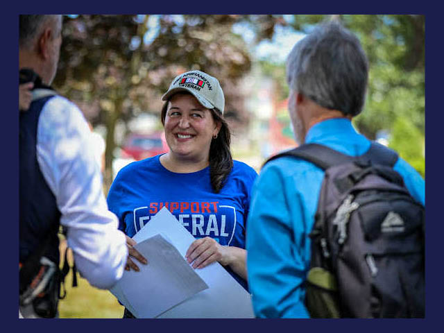 Ellman meeting with constituents at her campaign announcement in Lockport