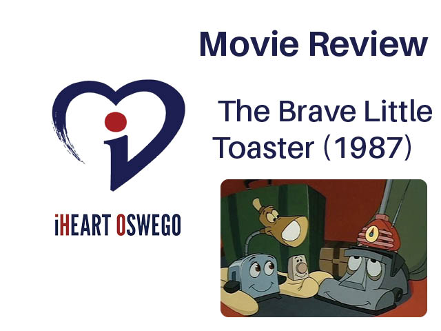 Movie review graphic with a still from The Brave Little Toaster