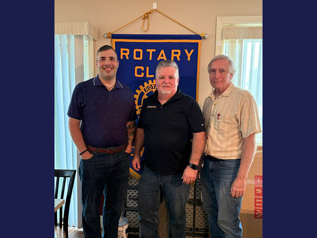 Pictured from left are Sunrise Rotarian Kris Ferrara, Chief Crowe, and Fulton Sunrise Rotary President Kevin Kovacs.