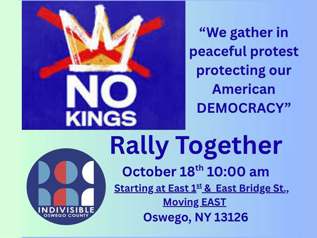 No Kings Rally graphic from Indivisible Oswego County