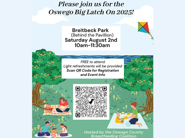 Flier advertising the Oswego Big Latch On 2025