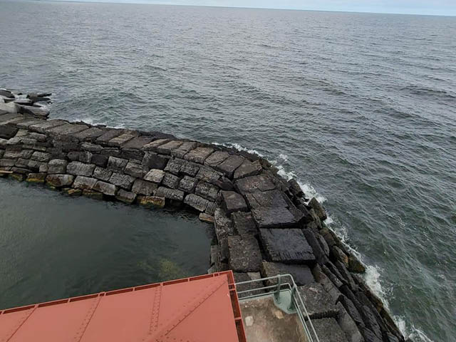 The break wall as seen from the light house, looking west