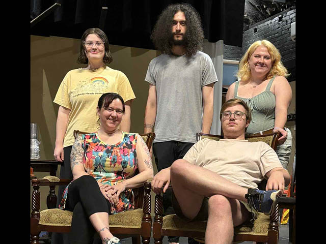 Back Row L to R: Chloe Hill (Ruth), Nolan Callahan (Charles Condomine) and Hannah Kandt (Elvira). Front Row L to R: Jennifer Waugh (Mrs. Bradman) and Arlo Olson (Dr. Bradman).