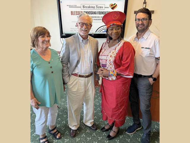 Pictured from left to right: Rotary Club president Sabine Ingerson, Kevin Fallis, Rev. Blessed Unami Sikhosana-Bird and Bernie Bird, board members of the Blessed Sikhosana Foundation