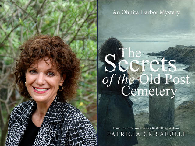 Left: Author Patricia Crisafulli photo. Right: The cover of Crisafulli's latest book, The Secrets of the Old Post Cemetery.