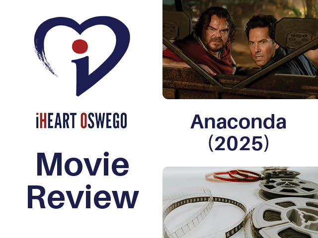 Movie review graphic with still from Anaconda (2025)