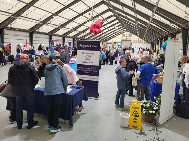 A photo of a past year's information expo in F Shed