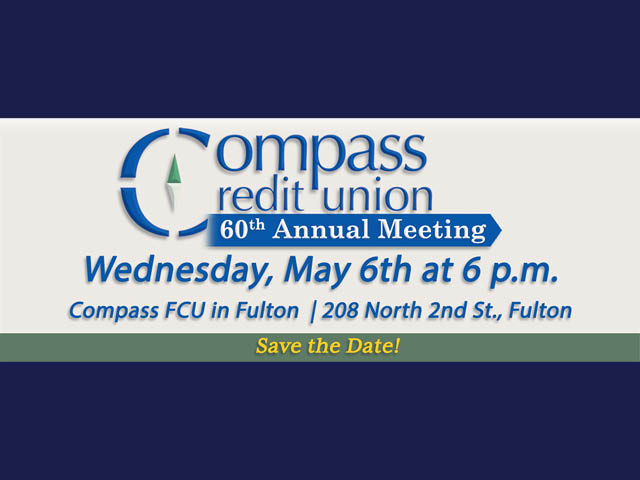 Graphic listing the details of when and where Compass FCU is holding their annual meeting
