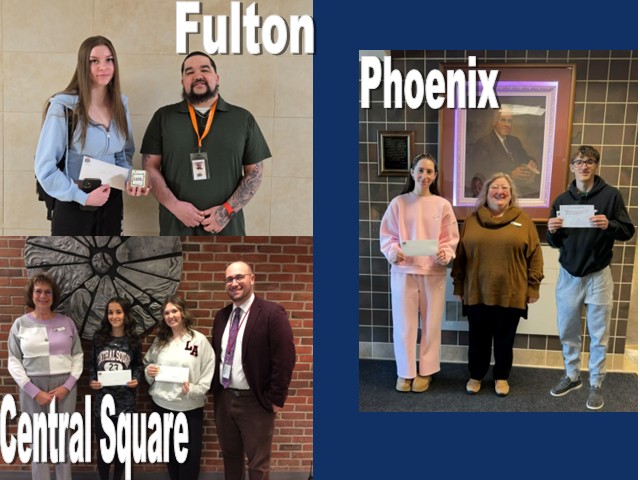 Three pics of students with principals of designated districts