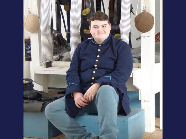 Kobelia in a barracks at Fort Ontario in historical uniform