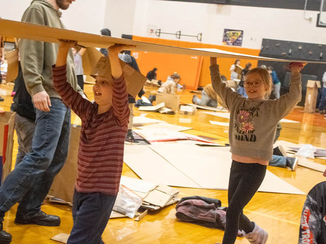 Students take part in the cardboard challenge at Mexico Elementary School.