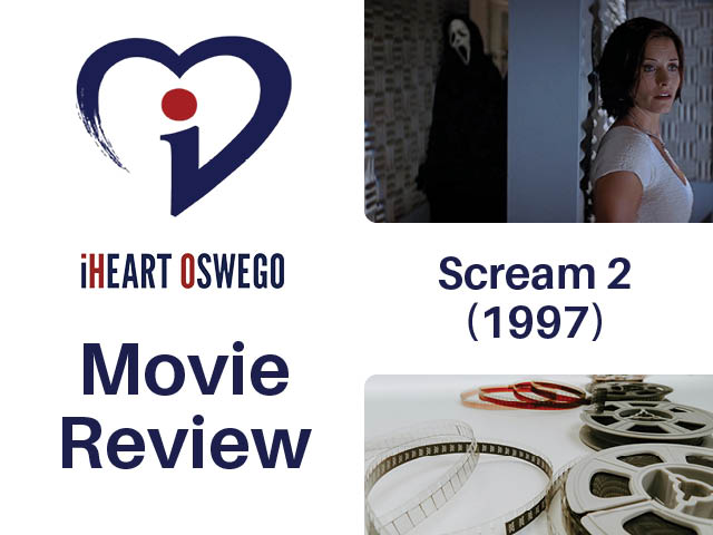 Movie review graphic with still from Scream 2 (1997)