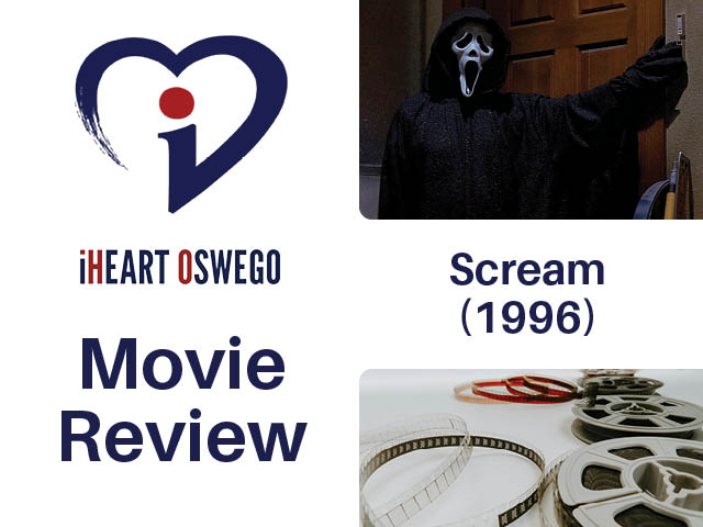 Movie review graphic with still from Scream (1996)