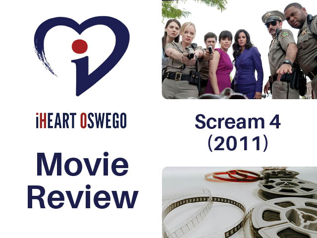Movie review graphic with still from Scream 4 (2011)
