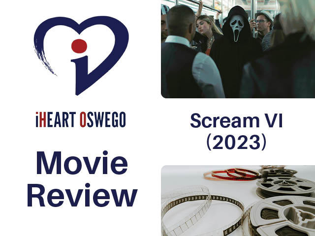 Movie review graphic with still from Scream 6 (2023)