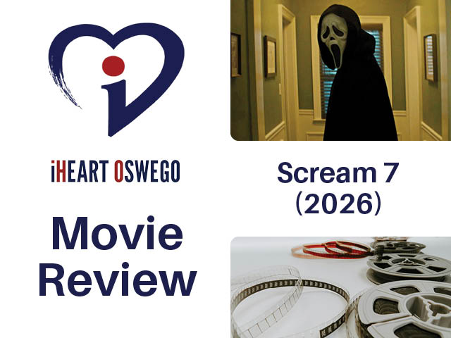 Movie review graphic with still from Scream 7 (2026)