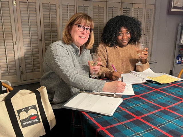 Pictured are Sherri Metz (l) and Shy Sims (r) planning their performances for the 2026 Don McCann Memorial Playwrighting Showcase.