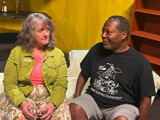 Pictured is Tammy Thompson and Troy Pepper during rehearsals of “A Little Murder Never Hurt Anybody” 
