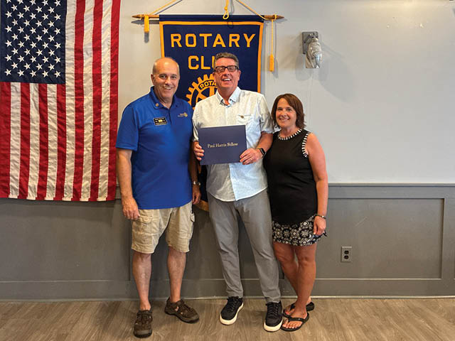 Photo of Rotarian Jerry Seguin, Rotarian Sean Broderick, and Theresa Broderick