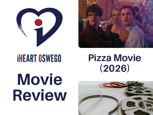 Movie review graphic with still from Pizza Movie (2026)