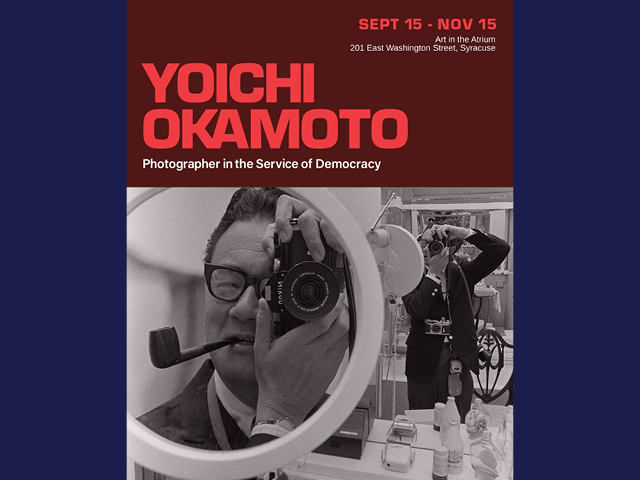 Flyer for Yoichi Okamoto exhibition from Sept. 15 to Nov. 15 at Art in the Atrium in Syracuse