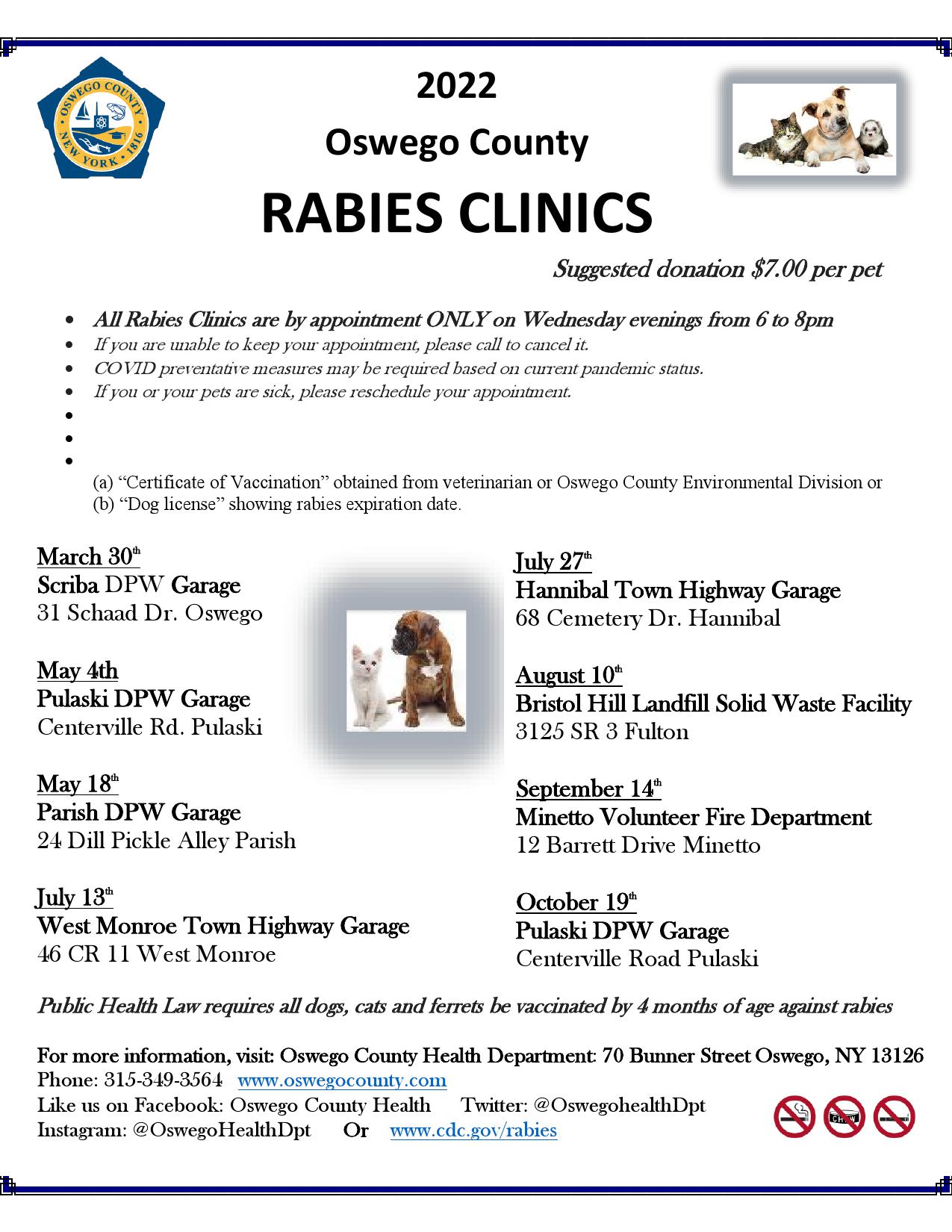 2022 Oswego County Rabies Clinic Schedule 000001