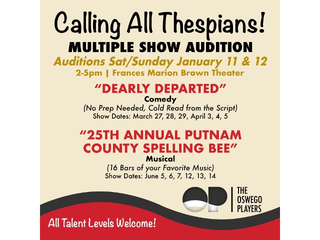 Oswego Players Announce Open Auditions Jan 11th and 12th