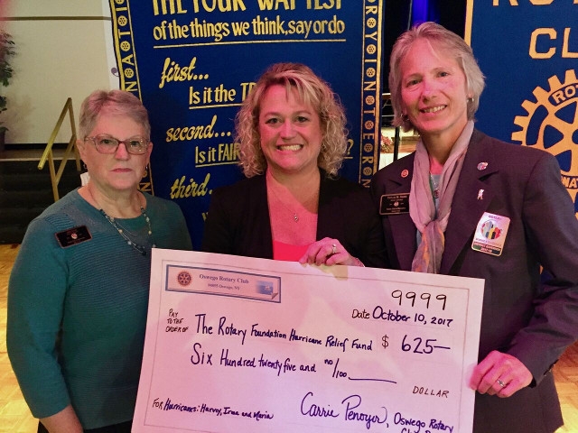 Oswego Rotary Club Donates to Rotary International Hurricane Relief Fund