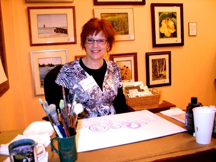 Hand painted silk scarf demonstration set for Saturday, March 23