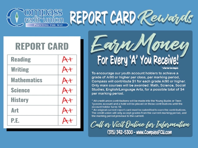 Compass Federal Credit Union Now Offering Report Card Rewards