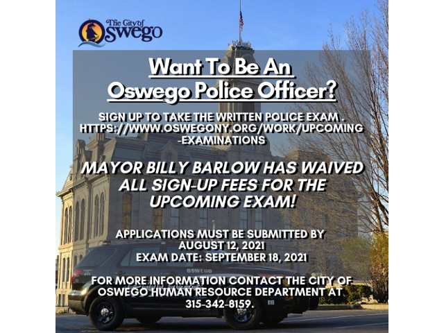 City of Oswego to Hold Police Examination, Mayor Barlow Waives Application Fee