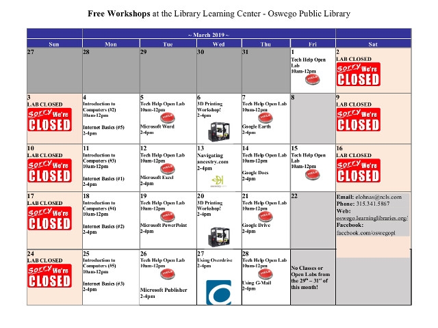 March 2019 Events at Oswego Public Library