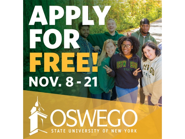 SUNY Oswego Launches Free Application Weeks (Nov. 8 – 21) and “Free Tuition Plus” Scholarship Program
