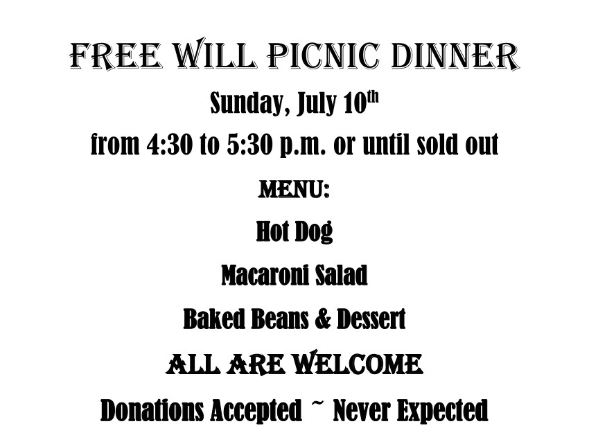 Oswego Trinity United Methodist Church Offers Freewill Picnic Dinners