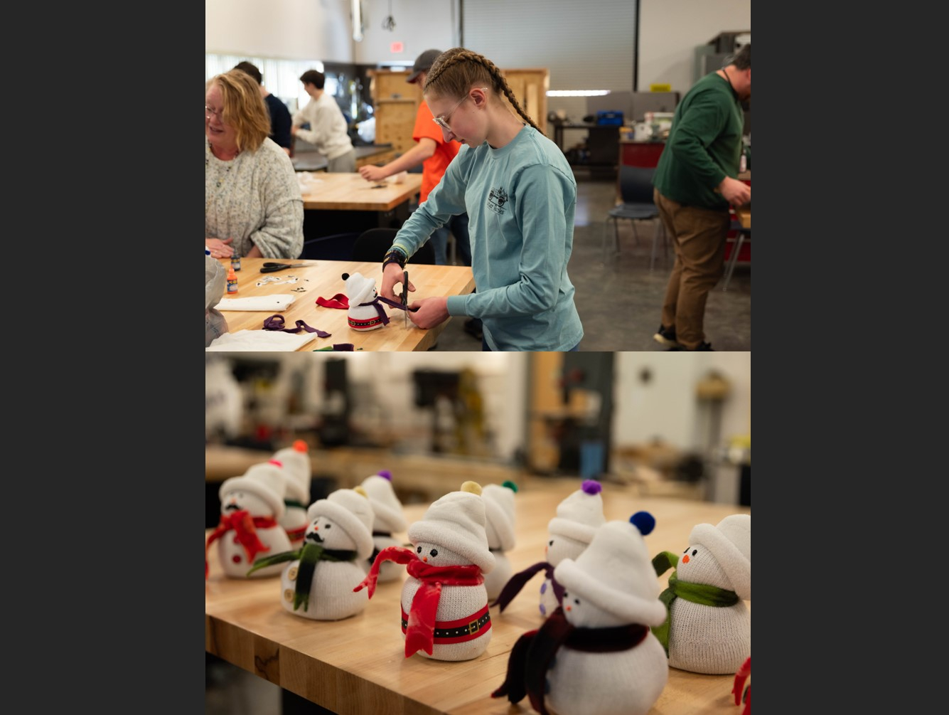 Oswego County P-Tech Students Gain Manufacturing Experience with Sock Snowmen Project