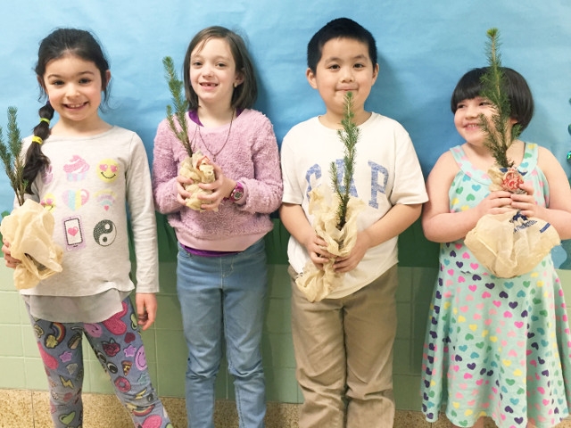 Tree Seedlings Distributed at Leighton Elementary School for Earth Day
