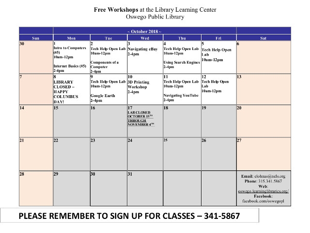 October 2018 Events at Oswego Public Library