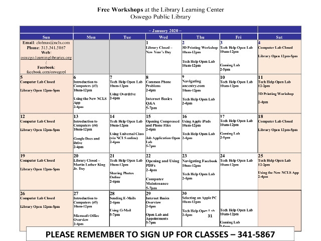 January 2020 Events at Oswego Public Library