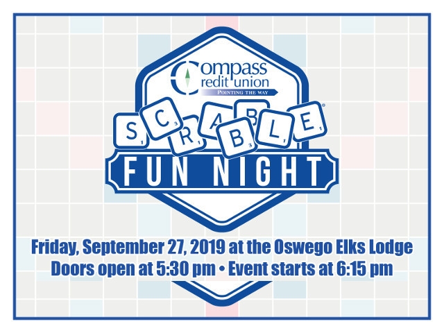 Compass FCU Scrabble Fun Night Sept 27th at Oswego Elks Lodge