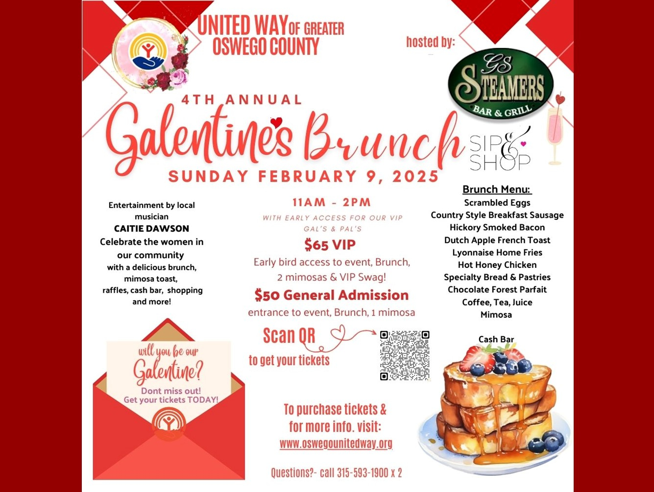 4th Annual Galentines Brunch, Sip &amp; Shop Fundraiser to be Held at GS Steamers