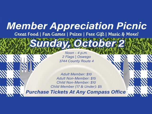 Compass FCU Member Appreciation Picnic Set for October 2nd at 2 Flags in Oswego