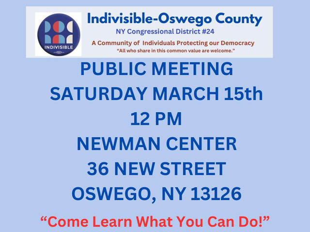Indivisible Oswego County Announces Next Meeting