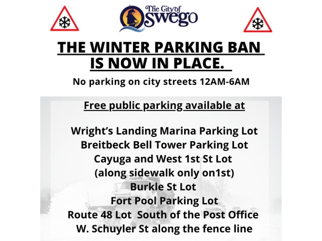 Overnight On-Street Winter Parking Ban in Effect in Oswego