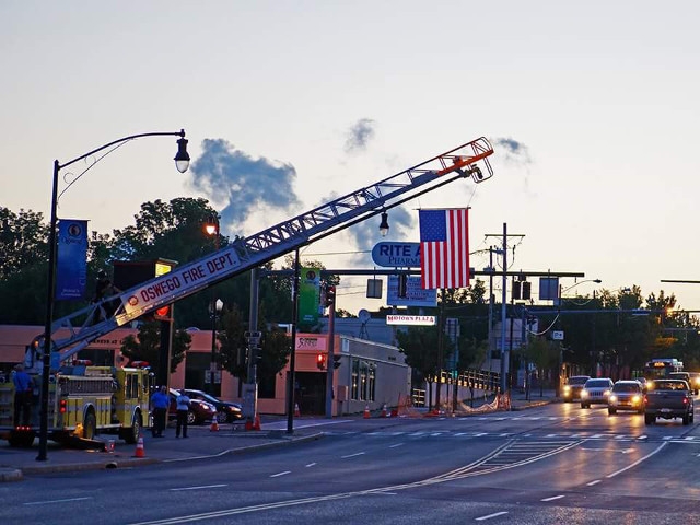 Oswego Fire Department Prominently Displays Flag on 9/11