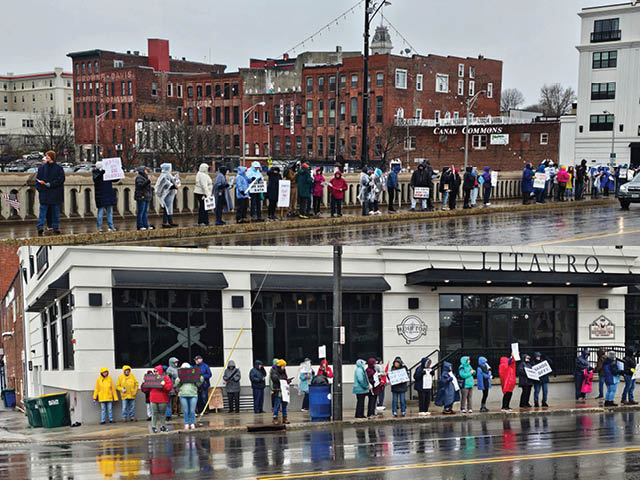 Well Attended Rally on Bridge Street for Hands Off Protest