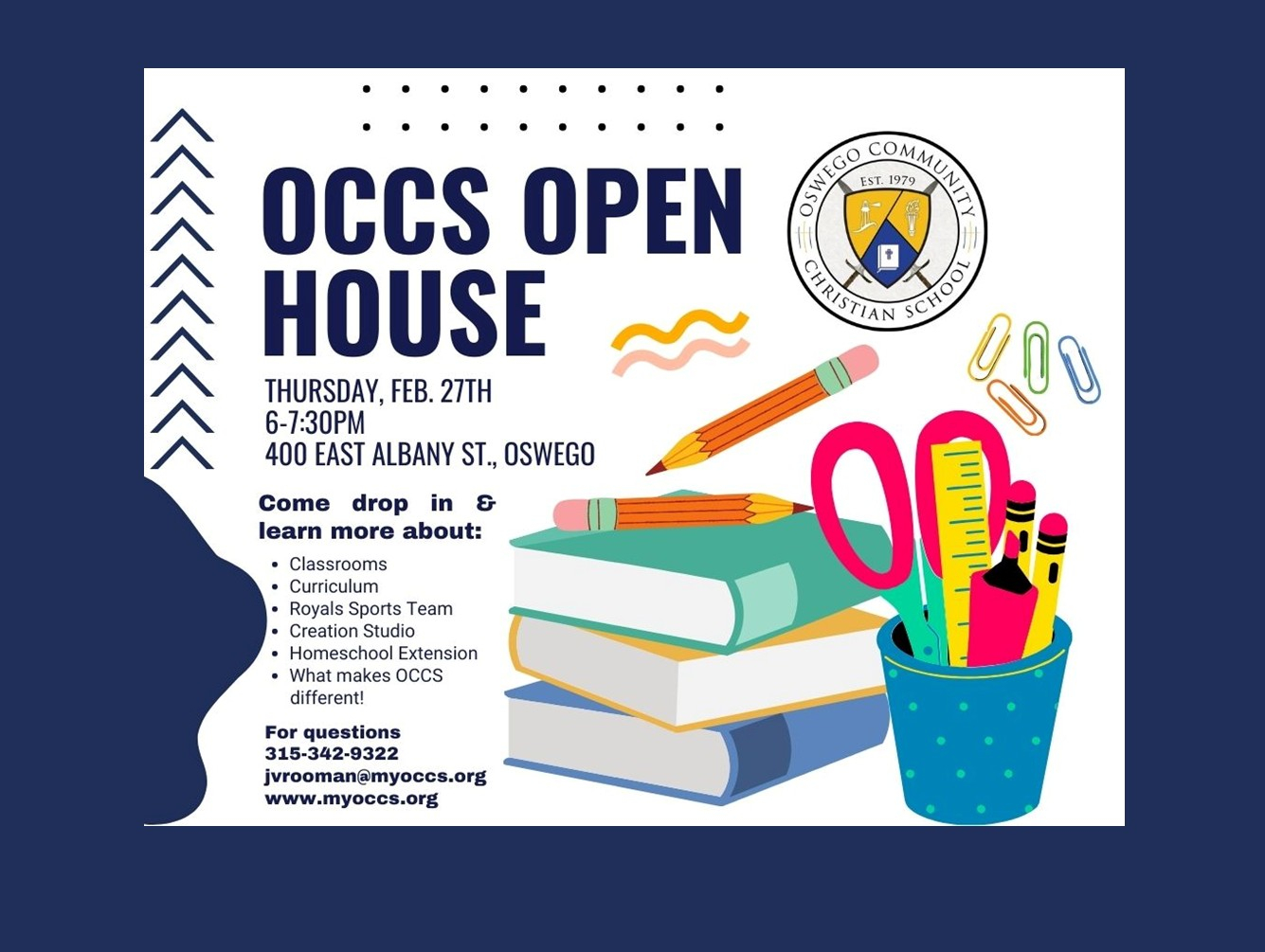 Oswego Community Christian School Open House on February 27