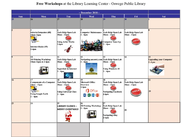 December 2018 Events at Oswego Public Library