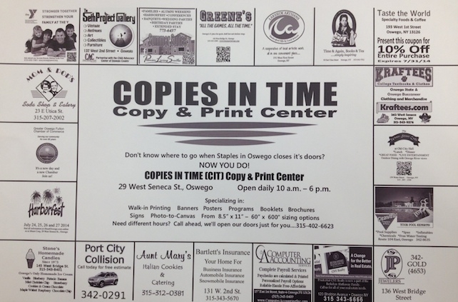 Copies In Time, I Heart Oswego Sponsor Business Advertising at Rudy's