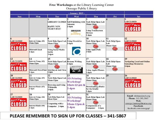 January 2019 Events at Oswego Public Library